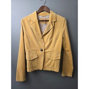 Marcelle Renee Mustard Yellow Corduroy Blazer Floral Lining Size L Athletic Fit